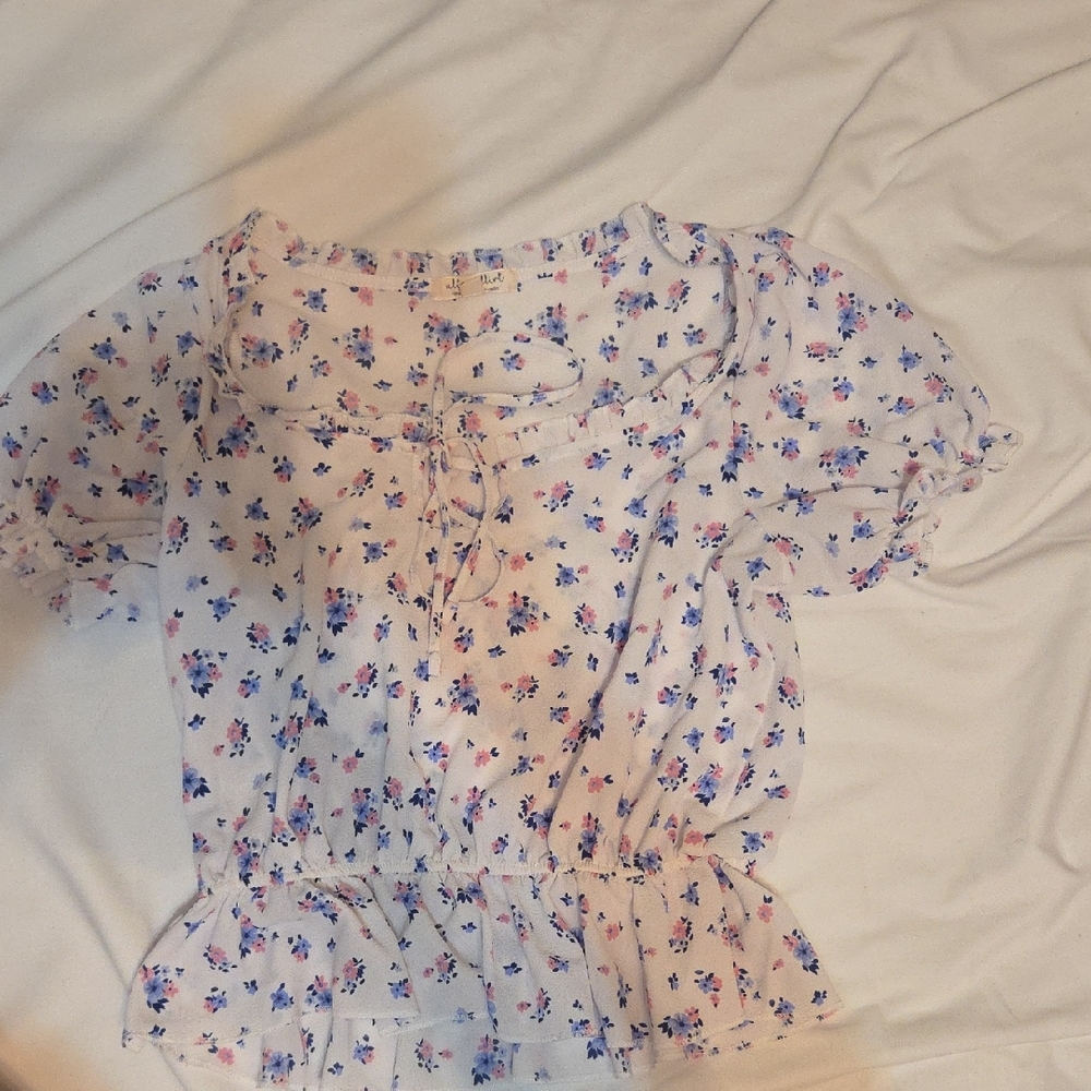Ultra Flirt Pink and Blue Floral Blouse